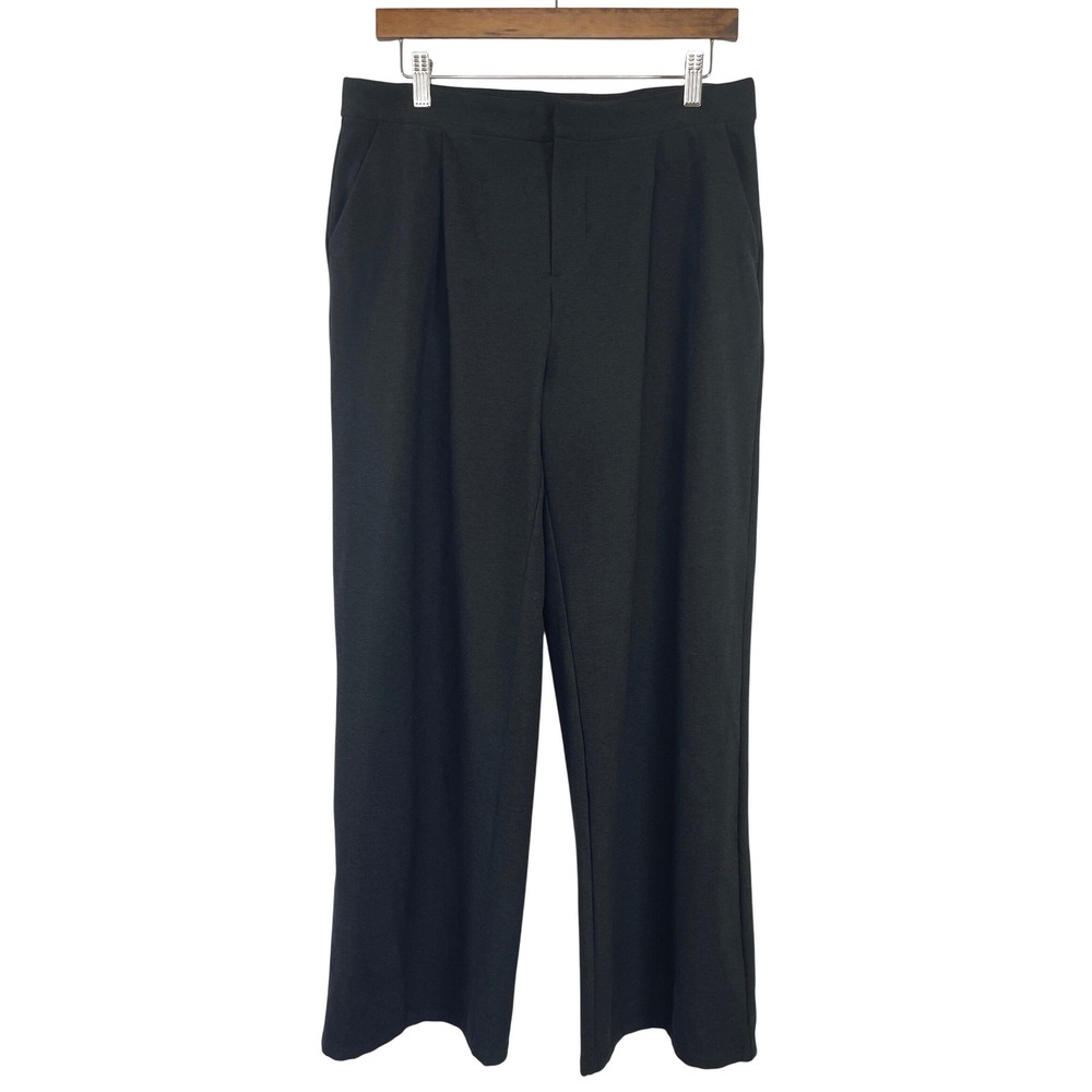 Vuori Womens Wide Leg Pleated Knit Trousers L Charcoal Gray Office Athleisure